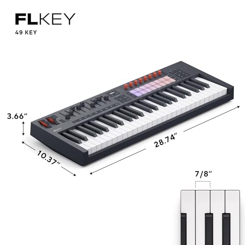 Image of Novation FLkey 2 49 USB MIDI Controller Keyboard | USB-C, 49 Semi-Weighted Keys, 16 Pads, Faders, 8 Encoders, Pitch /Mod Wheels, OLED Display, Scale Mode, Zones, 5-Pin MIDI Out