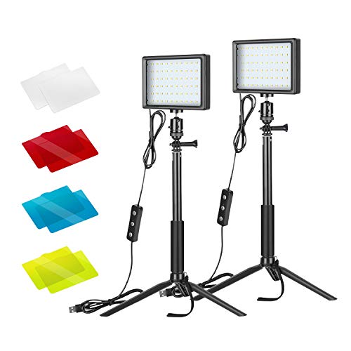 ONSEKO Desktop USB LED Video Light with 4-Color Filters and Tripod 116CM Height(Max.), 66LED Colorful LED Fill Light for Game Live Streaming/YouTube Tabletop Photography Lighting (2 Packs)