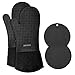 DIKTOYOU Ofenhandschuhe Hitzebeständig 300 °C Lange Topflappen Silikon Anti-Rutsch Wasserdicht Ultra dünn Grillhandschuhe 4 Stück, Topfhandschuhe für Küche, Backen, Grillen, Küchen Zubehör (Schwarz)