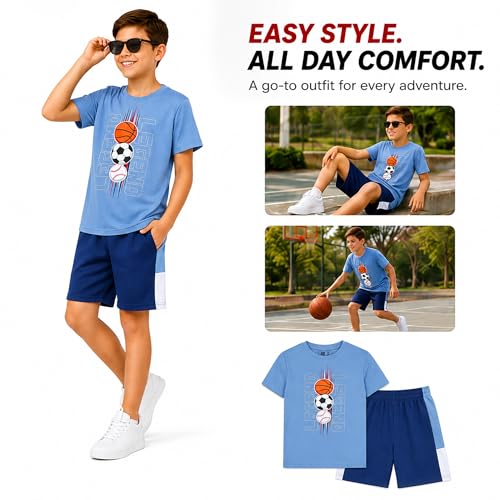 Image of Pro Athlete Active Boys Short Sets - 2 Piece Performance Crewneck Short Sleeve T-Shirt and Shorts Boys Athletic Sets (8-16)