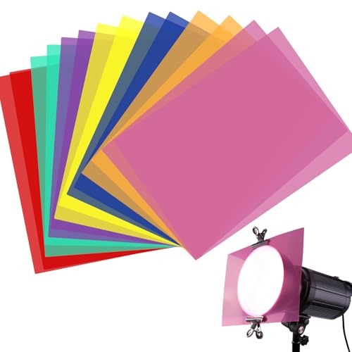 Velicber 14 Pieces Color Correction Gel Light Filter Overlays Transparent Colored Plastic Sheets Film, Lighting Gels for Photo Studio Strobe Flash LED Video DJ Light, 7 Colors, 11.69 x 8.26 Inches