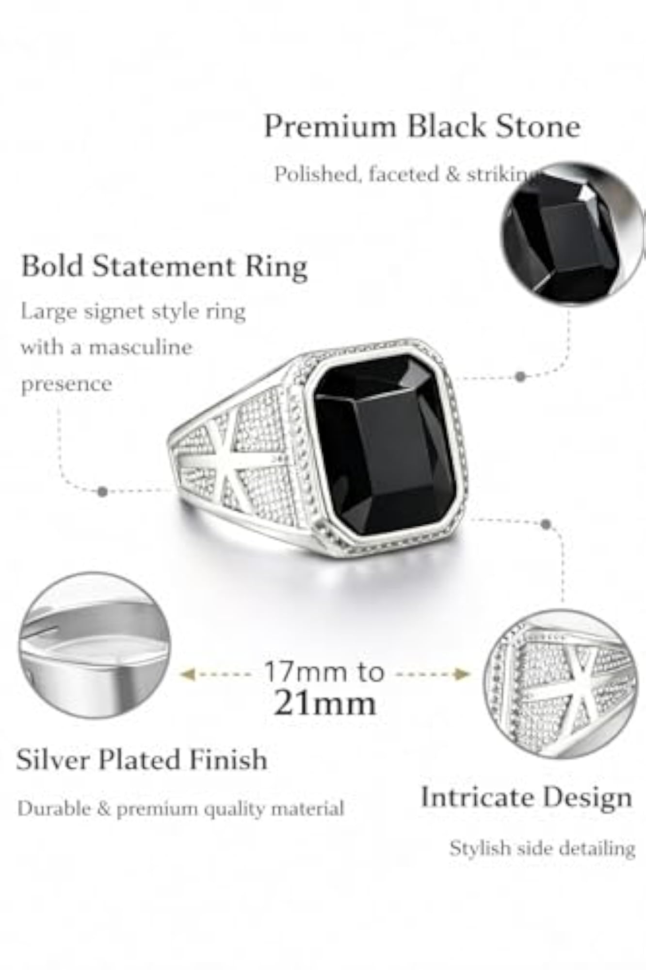 Premium Black Onyx Crystal Adjustable Ring for Men