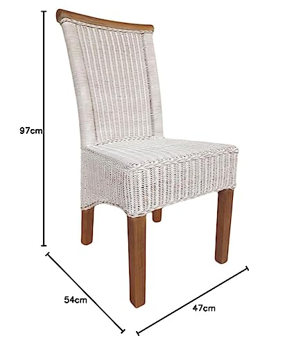kreatives Wohnen Set Rattanstühle Perth 4 Stück weiß Sitzkissen Leinen weiß ohne Sitzkissen Esszimmer-Stühle