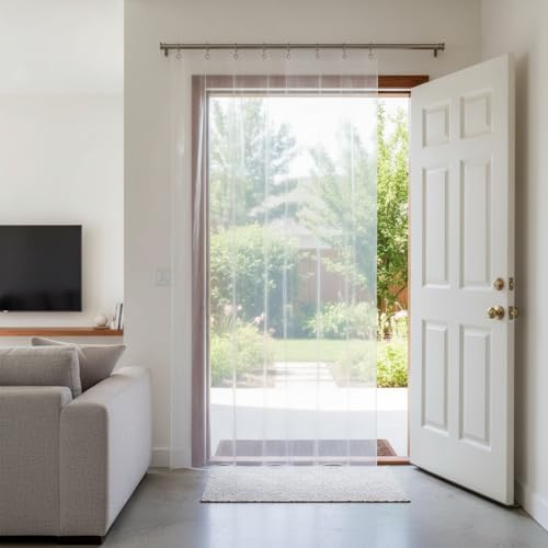 Image of STITCHNEST PVC Transparent AC Curtain | Waterproof Door Curtain | Quick Water Release | Dust & Insect Protection | Energy Saving Cooling Barrier | 9 Feet (Pack of 2)