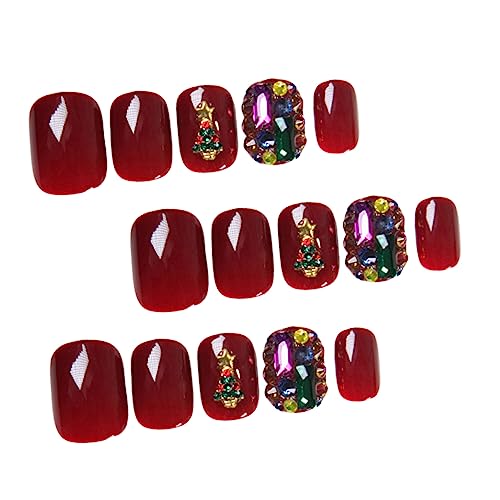 Ipetboom 24 Unidades adesivos natalinos unhas postiças roupa de natal falsa de natal manicure de nat