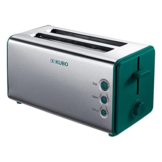 Kubo Tostadora 2 Ranuras Extra Larga, 5 niveles de tostado, Inox, 1400W, Bandeja recogemigas, Función de recalentar y descongelar