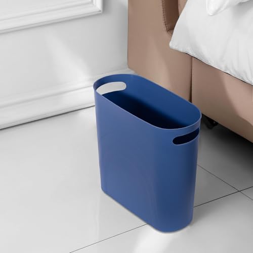 Image of rejomiik Small Trash Can, 3.5 Gallon Slim Garbage Can Plastic Waste Basket with Handles Container Bin for Narrow Spaces Bathroom, Bedroom, Kitchen, Office at Home, Blue