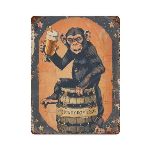 Affiche moderne pour masquer un mur vide - Décoration murale rétro en fer Monkey-Beer-Toast