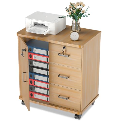 El Mejor Listado de Mueble para Impresora del mes. 44 Gurkitsy Archivero Organizador, Mueble para Impresora, Archivador Doméstico con Cerraduras, Ruedas y Estantes de Almacenamiento Abiertos, Archivador de 3 Cajones para Hogar,...