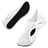 WateLves Water Shoes for Women Men Swim Beach Aqua Socks House Slippers Quick Dry Barefoot Travel Shoes with Adjustable Magic Tape for Pool Diving Boating Yoga, B-white, 11-12 Women/9.5-10 Men