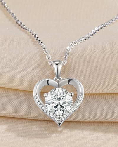 2-carat Moissanite S925 Silver Necklaces Gifts for Women with Heart Pendant,Gift for Mother,Wife or Girlfriend on Birthdays,Anniversaries,Valentine's Day,Mother's Day,Christmas and other holidays2