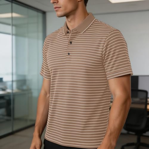 Camisas Polo de Golf a Rayas para Hombre con Cuello Polo Manga Corta Casual miniatura 5