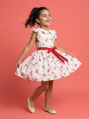 Image of Nautinati Girls A-Line Printed Dress with Puff Sleeves | Age 2-10 Years