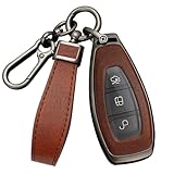 HIBEYO Key Case Cover for Ford Focus 3 4 ST Mondeo MK3 MK4 Fiesta Fusion Kuga 2013 2014 2015 2017 Accessories with Keychains Alloy PU Leather Material Key Fob Cover-Black Brown