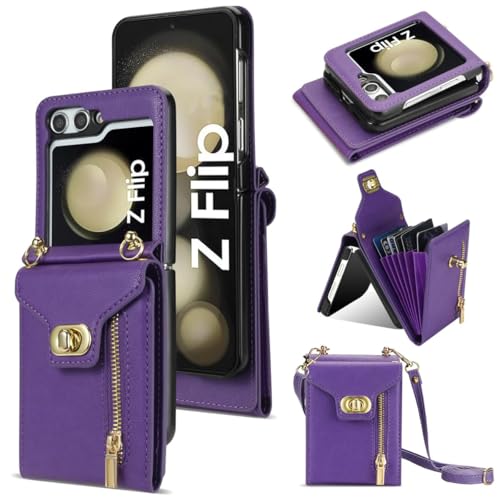 Étui antichoc Galaxy Z Flip 4 portefeuille avec sangle pour éviter les chutes
