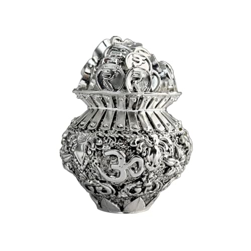 Image of DIVINITI 999 Silver Plated Kuber Kalash with Luxury Gift Box | Kubera Coin Kalasam, Lakshmi Kalash Antique Finish for Home Temple, Pooja Room & Vastu Decor | Housewarming & Wedding Gift | 6 x 5 cm