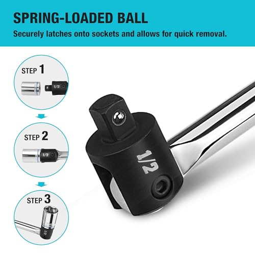 DURATECH Breaker Bar, 1/2'' Drive 17.5-Inch Breaker Bars Heavy Duty, with 240° Flex Head, Spring-loaded Detent Ball, Premium Chrome Alloy Made by DURATECH - Image 6