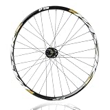 QUYCOIU Ruota Posteriore Per Bici 24/26/27,5/29'' Ruota Per Bici Da Montagna XC/AM Cerchio In Lega Di Alluminio Freno A Disco 32 Fori Asse Passante 12x142Mm Cassetta 7-12 Velocità(Black-Gold,27.5in)