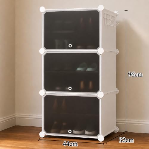 Image of Oumffy Plastic Shoe Rack for Home | ๐ ๐๐๐ฒ๐๐ซ Shoe Organizer Cabinet with ๐ ๐๐จ๐จ๐ซ๐ฌ | Dustproof Shoe Storage Rack for Entryway, Bedroom & Living Room | Space Saving Multipurpose Stand | White
