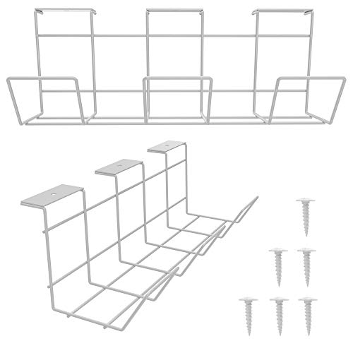 Under Desk Cable Management Tray â€“ Super Compact Cable Organizer for Wire Management. Metal Wire Cable Tray for Office and Home (White â€“ Set of 2X 12''). Great for Standing Desks