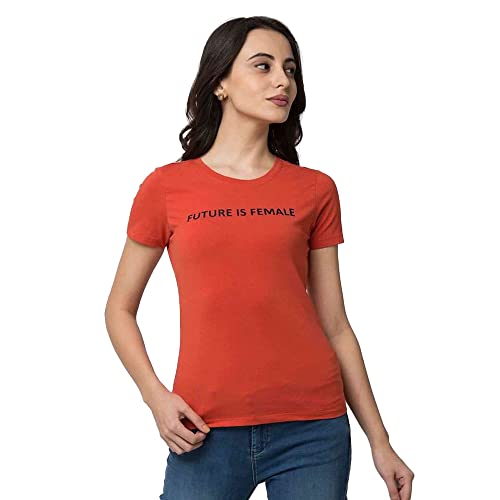 Image of Spykar Womens Regular Fit Cotton Lycra Solid T-Shirt (A21SPKT01BJ007L-P)