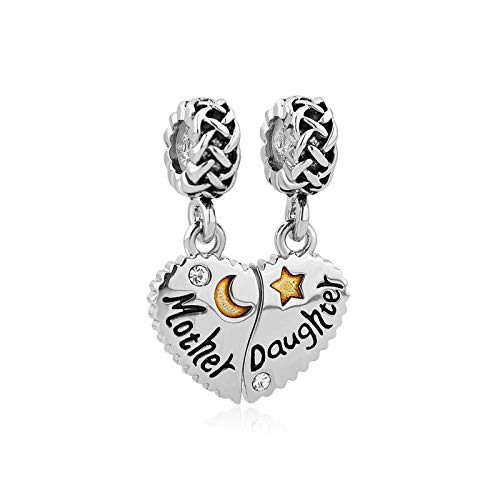 2PC Women Mother Daughter Son Love Heart Charm Compatible with Pandora Bracelets Necklaces Pendants Star Moon Birthday