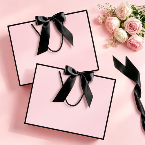 Image of JMANNI 12 Pcs Pink Paper Gift Bags with Ribbon Handle