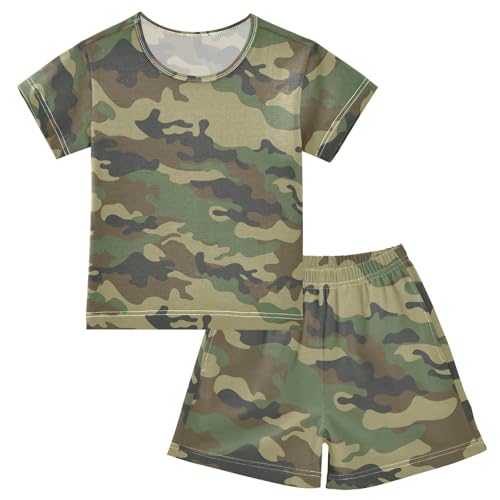 Pajama Short Sets Modern Camouflage Army Forest Soft Cotton Summer Sleepwear 2 Piece PJS Size 5-14T