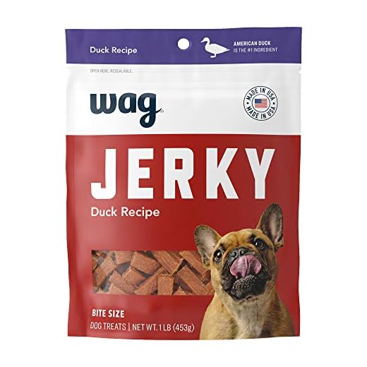 Amazon Brand - Wag Soft & Tender American Jerky Dog Treats – Duck Bites, 16 Ounce (Pack of 1)