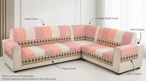 Image of Velvet L Shape 3+2 (5 Seater) Sofa Cover Fully Covered | Anti Skid Non Slip | Printed Pink | Washable Furniture Protector