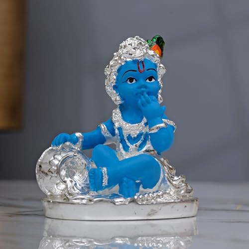 Image of Idolkart Pure 999 Silver Coated Lord Krishna Idol, Handcrafted Laddu Gopal Murti, Baby Krishna Statue for Home Decor- kanha ji ki murti Idol for Pooja Room - Krishna Idol Big Size - 3 Inch, Idol