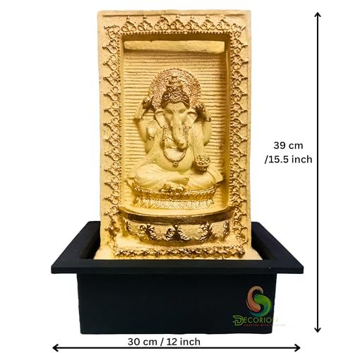 Image of Decorative Table Top Water Fountain for Home Decor /Office /Indoor & Outdoor /Garden /Puja Room /Vaastu with Multicolor LED Light and Adjustable Water Pump (Yellow Ganesh)