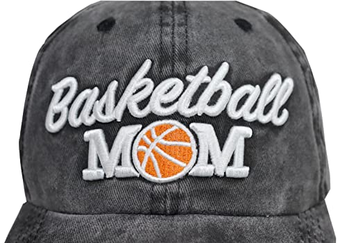 Manmesh Hatt Basketball Mom Hat For Women, Funny Mother's Day Basketball Accessories Team Gifts, Vintage Washed Distressed Embroidered Baseball Cap For Mama, Grandma Black #TOP4