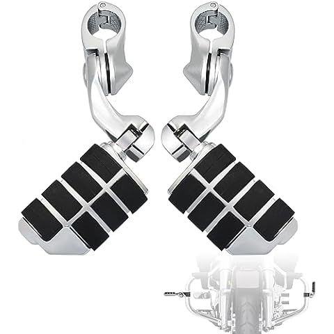 FOVPLUE 1.25" Highway Footpegs, Short Angled Adjustable Highway Pegs w/Mounts for Harley Touring Street Glide Electra Glide Road King Softail CVO Dyna Trike VRSC Sportster w/1-1/4" Engine Guard,#2 Cover