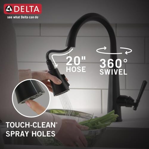 Image of Delta Faucet Emmeline Matte Black Kitchen Faucet Black, Kitchen Faucets with Pull Down Sprayer, Kitchen Sink Faucet, Faucet for Kitchen Sink, Magnetic Docking Spray Head, Matte Black 9182-BL-DST
