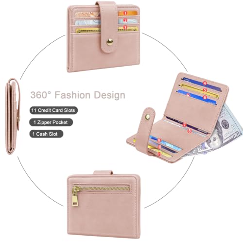 Image of Small Wallets for Women Slim Minimalist Bifold Credit Card Holder | Compact Zipper Coin Purse for Ladies RFID Blocking Mini Travel PU Leather Card Case Gifts for Mom, Pink