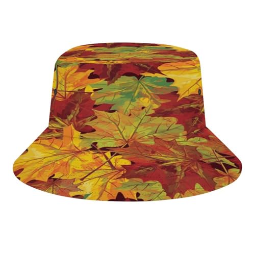 Autumn Leaves Sun Hats Wide Brim Bucket Hat UV Protection Hat for Fishing Hiking Beach Garden Black