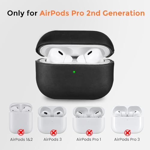 Image of for AirPods Pro 2 Case, Handcrafted Genuine Leather Cover with Lanyard, Vintage Crazy Horse Leather, Unique Patina, MagSafe Ready, Compatible with AirPods Pro 2nd /1st Generation, Black