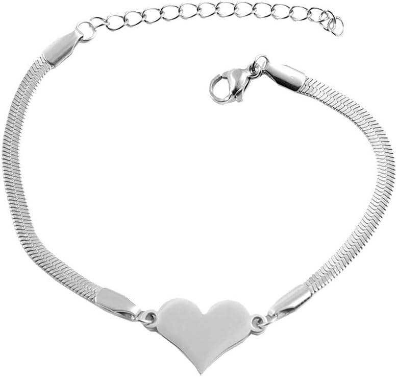 Whispered Love Snake Chain Heart Bracelet for Women Stainless Steel Adjustable Extender