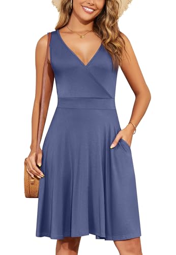 Image of WEACZZY Summer Dresses for Women,Purple Gray,L