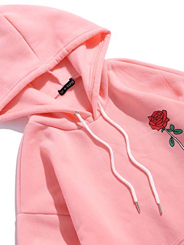 ZAFUL Mens Graphic Hoodies Essentials Hoodie Fleece Rose Letter Print Casual Drawstring Unisex Hooded Pullover Sweatshirt3