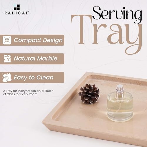 Radicaln Vassoio rettangolare in marmo da 30,5 cm, realizzato a mano, vassoio rettangolare per gioielli, profumi e accessori da bancone - immagine 4