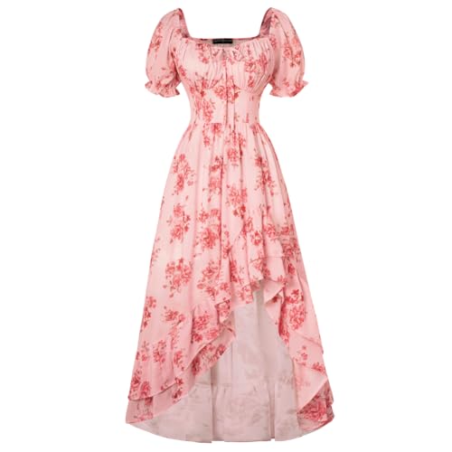 Corset Dress Floral Wedding Guest Dress Off Shoulder Flowy Chiffon Dresses for Women Pink L
