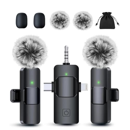 PQRQP Mini Microphone for iPhone - 3 in 1 Wireless Microphones for iOS/Android/Camera,...