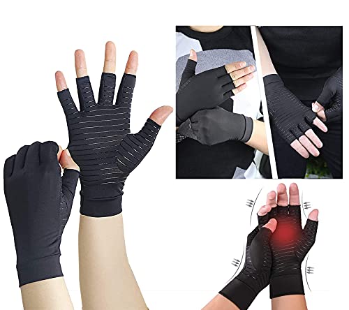 MUFEKUM Copper Compression Arthritis Gloves, Infused High Copper Content Arthritis Copper Gloves Pain Relief Carpal Tunnel Everyday Support for Hands Fingerless Copper Gloves for Women Man (S)