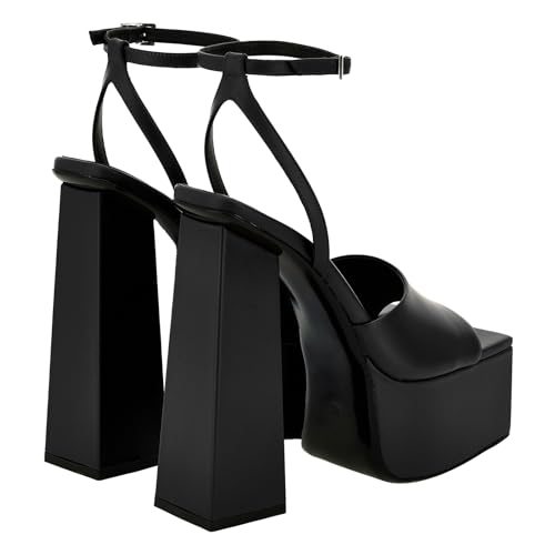 Platform Chunky Heels for Women, Block High Heeled Sandals with Open Square Toe Ankle Strap Wedding Dress Heels3