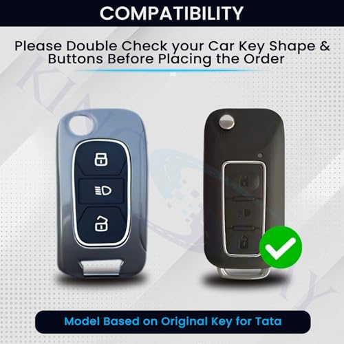 Image of KINGSWAY Tata Car Key Cover and Keychain Perfect Shape and Compatible with 3 Buttons Smart Key of All Tata Cars, Remote Key Shell, Key Case, Car Key Chain Cover, 360 Protection, Gunmetal Grey