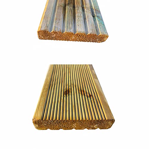 5 x Treated Timber Decking Boards A Grade Quality 32mm Thick x 144mm Wide x 4.8m Long for use in The...