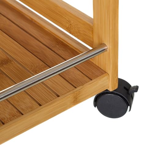 Miniatura 6 de Lolahome - Carrito Camarera De 2 Estantes Laminados De Bambú Natural Con Ruedas Con Freno Y Barras Laterales