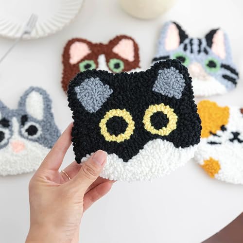 Image of Huacan Love Punch Needle Coaster Kit, 2PCS Punch Needle Embroidery Craft Kit (Animal)
